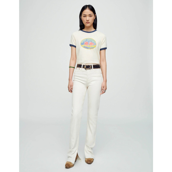 NEW RE/DONE Size 26 70s High Rise Skinny Boot Cut Vintage White Jeans $295 I10-7 - Picture 1 of 10